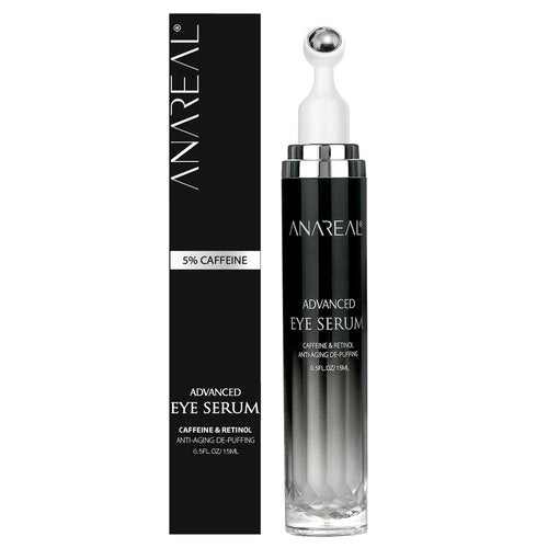 ANAREAL Eye Cream for Dark Circles - Caffeine Eye Serum & Roller for Men | Reduces Puffiness