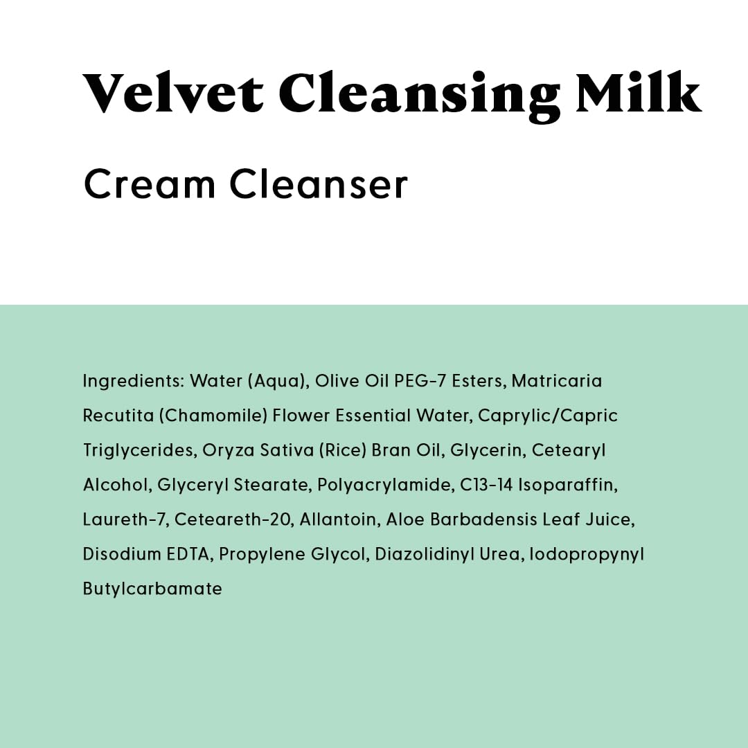 Stratia Velvet Cleansing Milk - Gentle Cream Face Cleanser with Chamomile & Aloe Vera | 4 Fl Oz