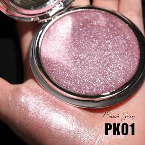 FOCALLURE Shimmer Face Highlighter Makeup Powder, Gel to Powder Glow Finish, Leaving a Lightweight & Healthy Radiance, Long Lasting Luminous Face Body Highlighter Makeup,PK01 Pinkish Galaxy