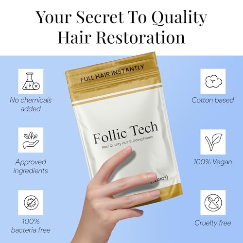 Follic Tech Hair Fibers for Thinning Hair for Men and Women - Hair Building Fibers to Achieve Fuller-Looking instantly. Thick Hair Fiber to Conceal Hair Loss in 6 Shades - 57g Refill Pack - Black