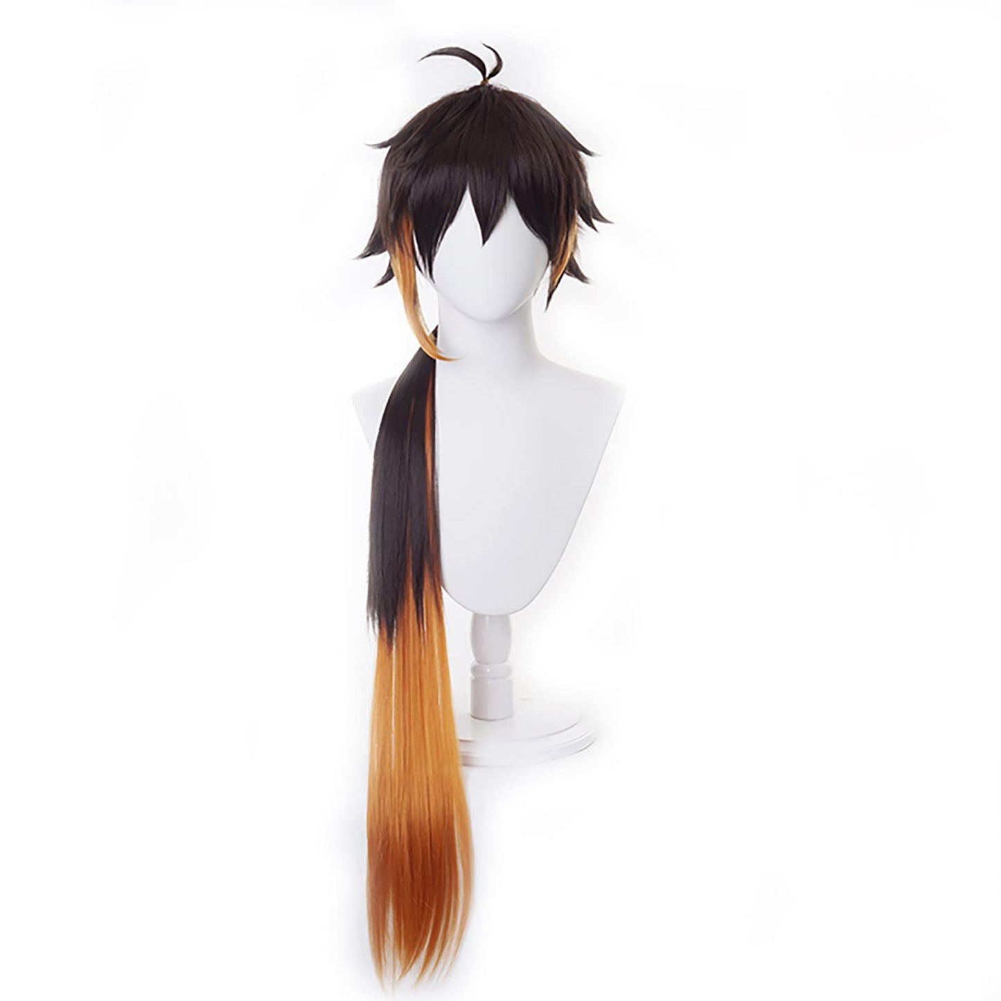 MoeLoli Anime Genshin Impact ZhongLi Cosplay Wig Black Mixed Orange Long Hair Halloween Party Wig (Zhongli)