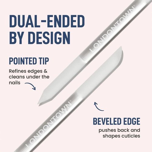 LONDONTOWN Double-Sided Glass Cuticle Pusher - Dual-Ended Nail Cleaner & Cuticle Remover Tool for Manicure & Pedicure