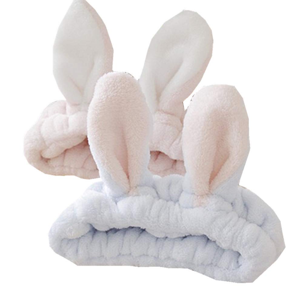 Skiennix Women’s Flannel Bunny Ear Makeup Headband - Soft & Elastic, 2-Pack for Comfort and Style