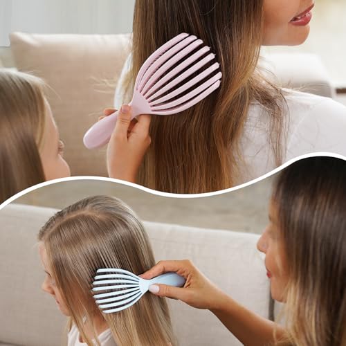 SHINLEA Detangler Brush for Curly Hair, Hair Brush Set for Wet Dry Curly Straight Thick Thin Hair, Pain-Free Brush Hair, Smaller Brush for Traveling, Curly Hair Brush for Women Men Kid (Pink & Blue)