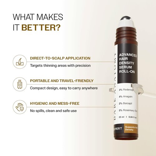 Bare Anatomy Advanced Hair Density Roll-On - 3% Redensyl, 4% Anagain & 5% Rosemary | Reduces Hair Fall & Supports Growth | 25ml