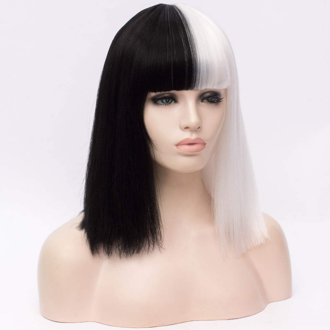 Cying Lin Short Straight Black and White Wig For Women Cosplay Halloween Party (Black and White4)