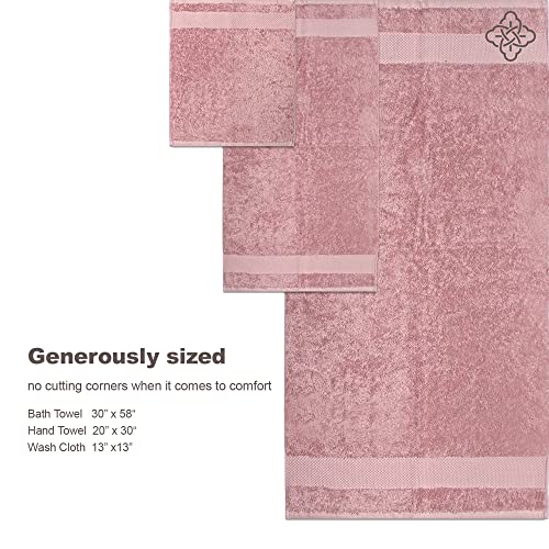 BIOWEAVES 100% Organic Cotton 6-Piece Luxury Bathroom Towels Set GOTS Certified 700 GSM, 2 Bath Towels, 2 Hand Towels & 2 Wash Cloths - Dusty Pink