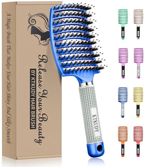 KTKUDY Detangling Brush Boar Bristles Hairbrush Make Hair Shiny & Healthier Curved and Vented Detangler Brush for Women Men Kids Wet & Dry Hair