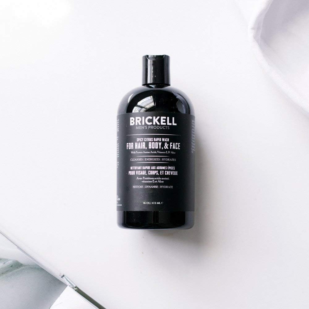 Brickell Men's 3-in-1 Body Wash Gel - Natural & Organic Spicy Citrus Scent, 16 Ounce