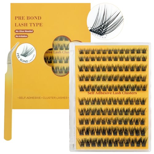 120Pcs Self Adhesive Eyelashes Natural Look, No Glue Needed Lash Clusters, Reusable Lashes Self Adhesive for Beginners, DIY Lash Extensions for Home Use, with Eyelash Clusters Tweezer