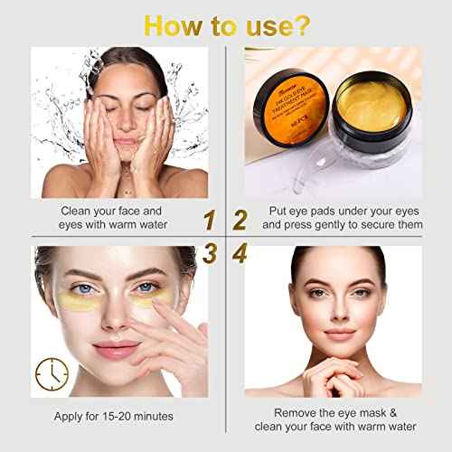 Fivewan 24k Gold Under Eye Patches - 60 Pcs Eye Mask Pure Gold Anti-Aging Collagen Hyaluronic Acid Under Eye Mask for Removing Dark Circles, Puffiness & Wrinkles Refresh Your Skin