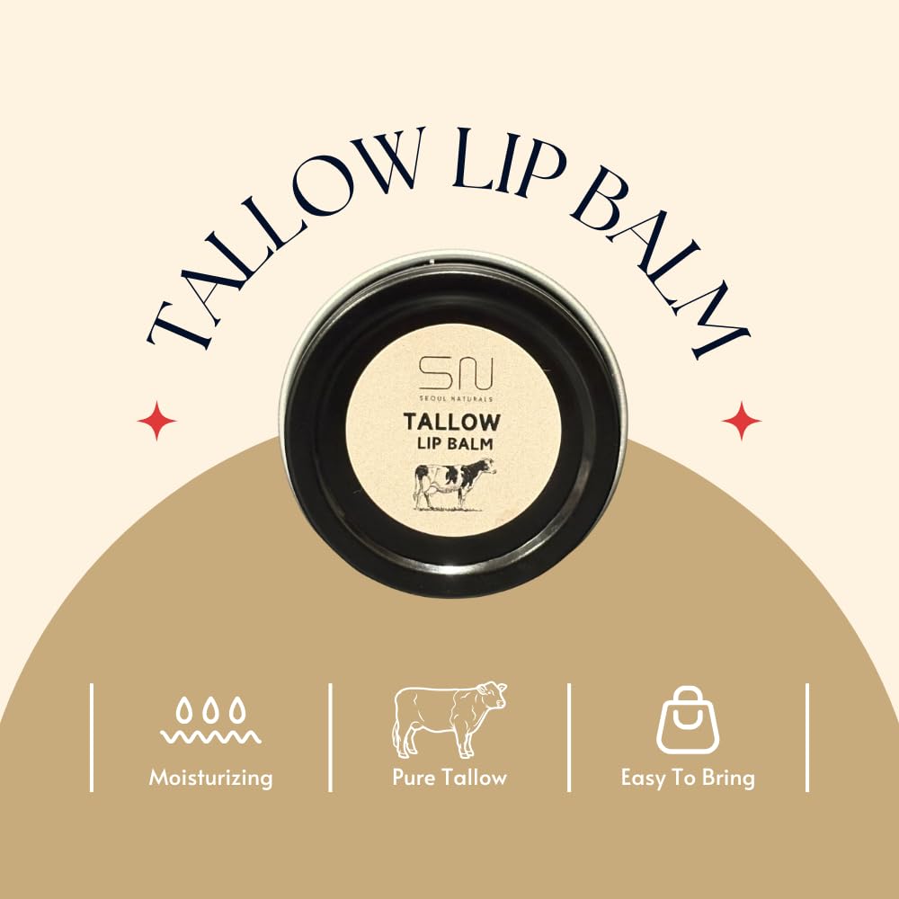 Seoul Naturals Tallow Lip Balm - Vanilla Flavor | Nourishing 0.5 oz Tin for Soft Lips