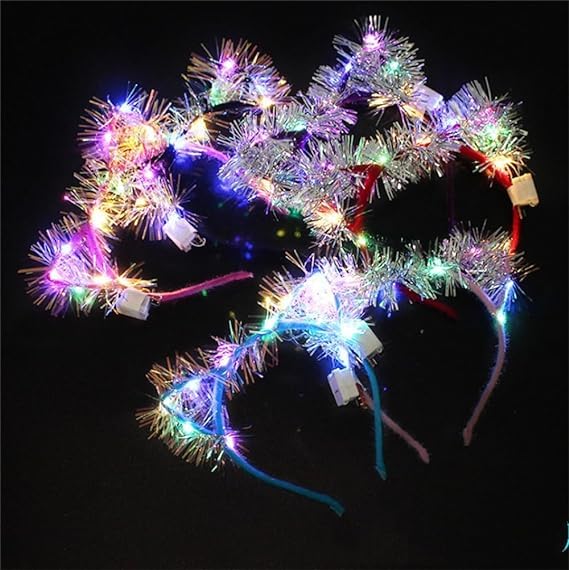 XIHAMA 10 Pcs Sequin Cat Ears Headband LED Shiny Cat Ear Hair Hoops Cute Bling Kitty Hairband Hair Accessories for Party Decorations Birthday(S2)