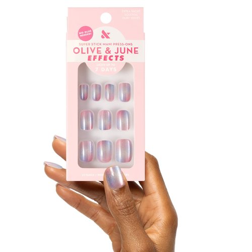 Olive & June Effects Super Stick Mani Press On Nails | No Glue Needed | 32 Tab Nails, 16 Sizes | Non-Toxic Easy On-Off Non-Damaging Real Look | 7-Day Wear | Extra Short, Squoval | Fairy Velvet