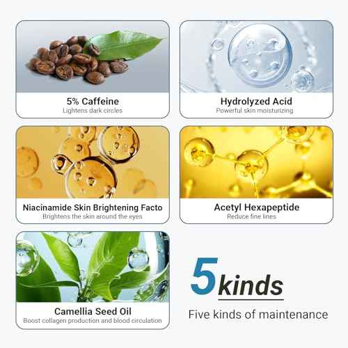 Eye Cream with 5% Caffeine Hyaluronic Acid, Eye Serum with 360¡Æ Roller Massage Ball for Puffy, Fine Lines, Dark Circles and Wrinkles, Under eye Treatment Serum for Women & Men