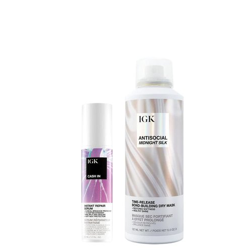 IGK Bond-Building Repair Set - ANTISOCIAL Dry Hair Mask & CASH IN Instant Repair Serum | Vegan, Cruelty-Free, New Scent