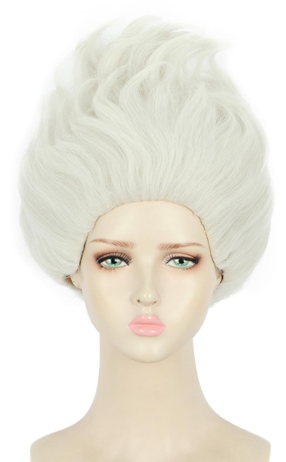 yuehong Short White Anime Wig Fluffy Witch Wig Heat Resistant Hair Halloween Cosplay Costume Wig