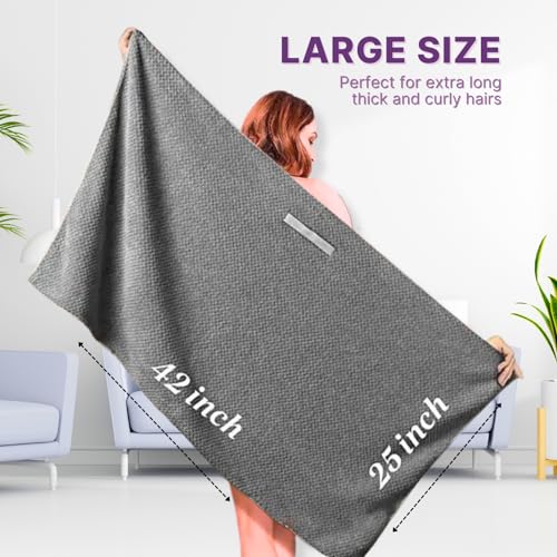 ARCARE Microfiber Hair Towel Wrap for Women Size 42" x 26" Plopping Towel Curly Hair - Super Absorbent Hair Towel for Curly Hair Anti Frizz - Fast Drying Hair Wrap Towels (Gray)