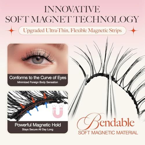LASHVIEW Upgrade Magnetic Eyelashes with Applicator Reusable Soft Magnetic Eyelashes Natural Look No Glue Needed Magnetic Eyelashes Magnetic Lashes Kit Easy to Wear and Remove(A02)