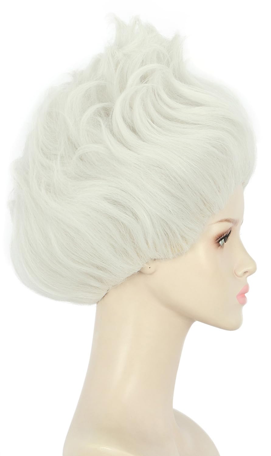 yuehong Short White Anime Wig Fluffy Witch Wig Heat Resistant Hair Halloween Cosplay Costume Wig