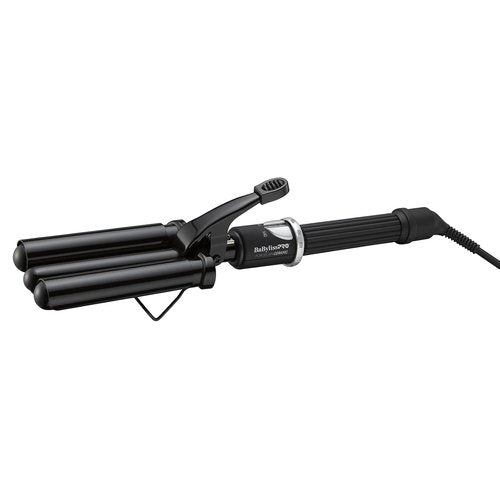 BabylissPRO Triple Barrel Waver - Porcelain Ceramic Styling Tool for Effortless Waves | Black