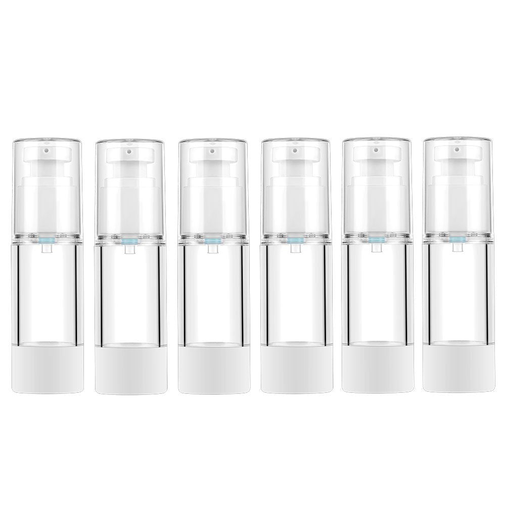 longway 1 Oz 30ml Clear Airless Cosmetic Cream Pump Bottle Travel Size Dispenser Refillable Containers/Foundation for Shampoo (Pack of 6)