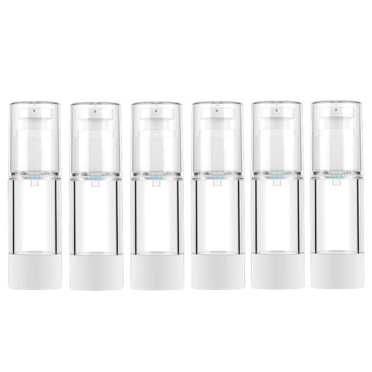 longway 1 Oz 30ml Clear Airless Cosmetic Cream Pump Bottle Travel Size Dispenser Refillable Containers/Foundation for Shampoo (Pack of 6)