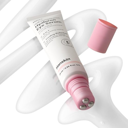 Hanskin Hyaluron Eye Serum - Hydrating Korean Eye Care with 4 Types of Hyaluronic Acid | Cooling Metal Applicator for De-Puffing & Brightening | 0.85 fl oz