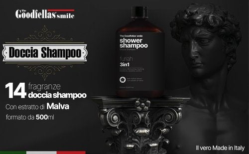 Goodfellas Smile FURIAH 3-in-1 Shower Shampoo - Bold Leather & Wood Scent | Body Wash & Hair Cleanser for Men | Hydrating & Refreshing | Made in Italy