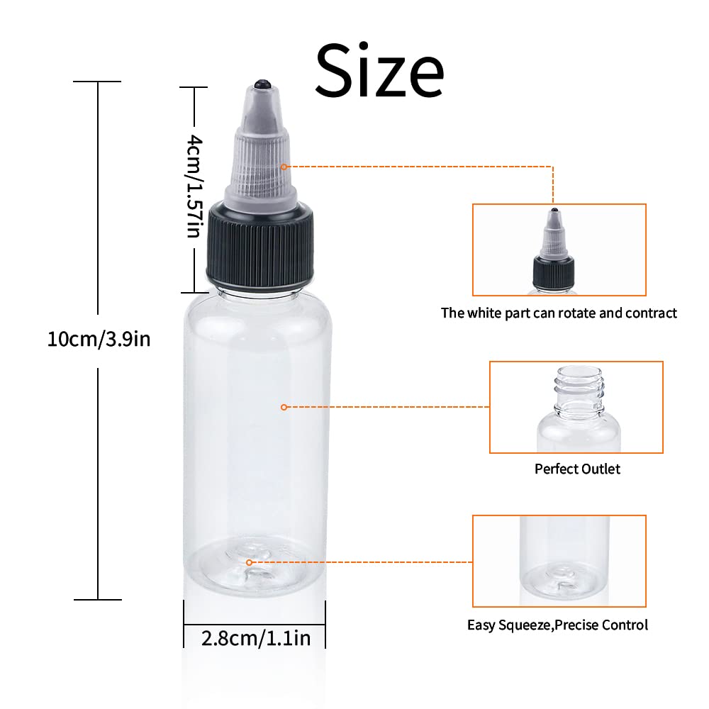 ISUSSER Pack of 40 PCS Clear Refillable Empty Plastic Squeeze Bottle with Black Twist Top Caps, 1oz/30ml