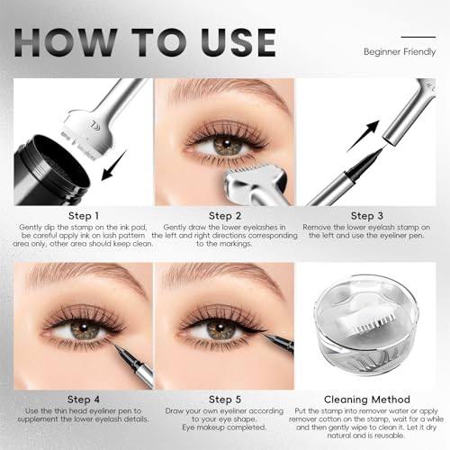 NewBang Lower Eyelash Stamp Set, 2 in 1 Silicone Lash Stamp with Ink & 0.01mm Super Slim Liquid Eyeliner Pen, Waterproof Anti-Smudge Extra Fine Under Bottom Eye Lash Liner for Eye Makeup #Black