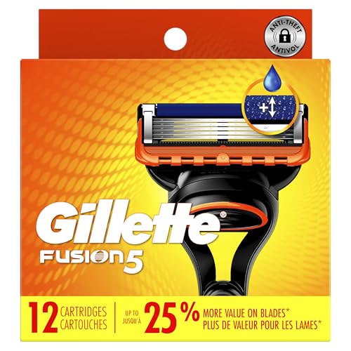 Gillette Fusion5 5-Blade Mens Razor Blade Refills, 12 Count, with Precision Trimmer