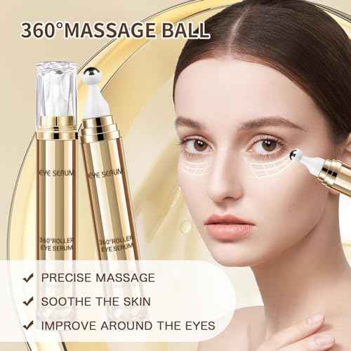 5% Caffeine Eye Serum, 20ML Hyaluronic Acid Under Eye Cream for Dark Circles and Puffiness Anti Aging with 360¡Æ Massage Ball Reduce Bags, Wrinkles and Fine Lines