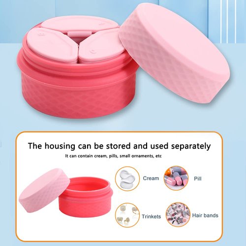 3 in 1 Travel Silicone Makeup Containers for Toiletries Shampoo Lotion Refillable Empty Jars with Spoon, Portable Containers for Trinkets Pills, including 3 Dispensers & 1 Protective Box (Pink)