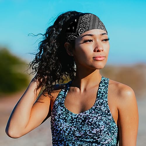 Suddora Paisley Print Bandana Headband, Multi-Sport Boho Style Bandana for Indoor Outdoor Use, Breathable & Non-Slip Fabric, Unisex Head Accessory for Bikers, Halloween (Black)