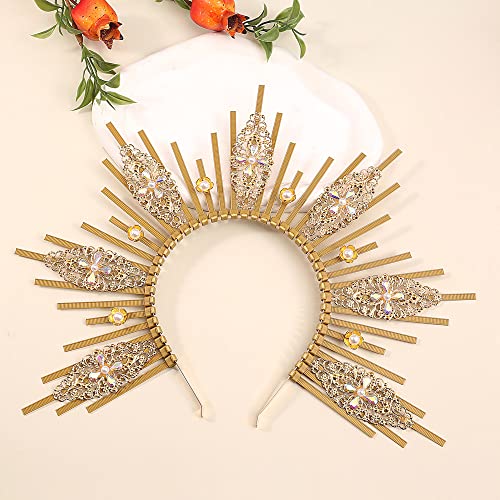 Bubbmi Women Goddess Halo Crown Headband Sunburst Spiked Hair Band Festival Costume Party Cosplay Wedding Photoshoot Headpiece