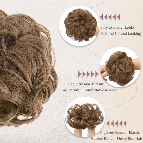 SHUHAOT 3 Pieces Messy Bun Hair Piece Tousled Updo Bun Hair Scrunchies Extension Ponytail Curly Wavy Updo Hair Bun Synthetic Chignon for Women Girl