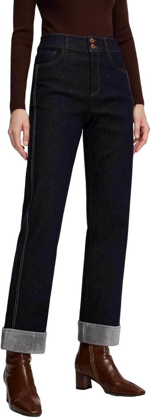 GOELIA Fleece Lined High Waist Wide Leg Jeans - Stretchy Thermal Denim Pants for Winter