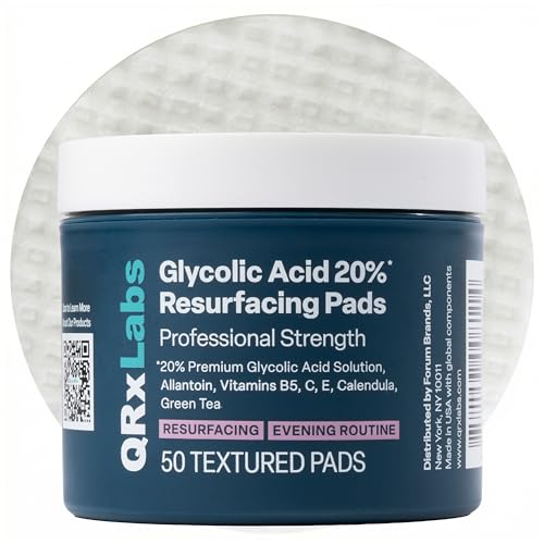 QRxLabs Glycolic Acid Pads - Radiance Pads with AHA for Face & Body - Exfoliates Skin Surface - Helps Tone & Brighten Skin, One-Step Makeup Prep - Acne Treatment Clearing - Daily Pads - 50ct