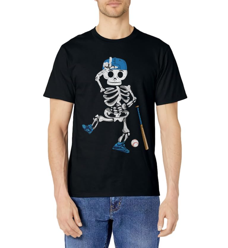 Baseball Skeleton Halloween Vintage Baseball Playing T-Shirt