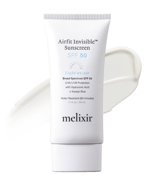 Melixir Airfit Invisible™ Sunscreen SPF 50 - Broad Spectrum Korean Rice Formula for Sensitive Skin | Moisturizing, No White Cast, Waterproof (1.7fl.oz./50ml)