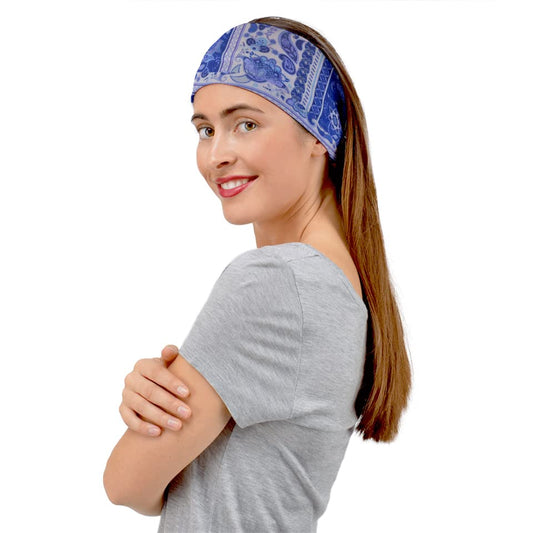 CowCow Womens Vintage Persian Tiles Style Blue Stretchy Lightweight Headscarfs