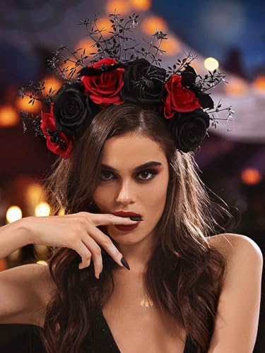 Woeoe Day of The Dead Floral Headband Pumpkin Sunflower Halloween Flower Crown Hairband Festival Costume Party Mexican Floral Headpiece Headdress