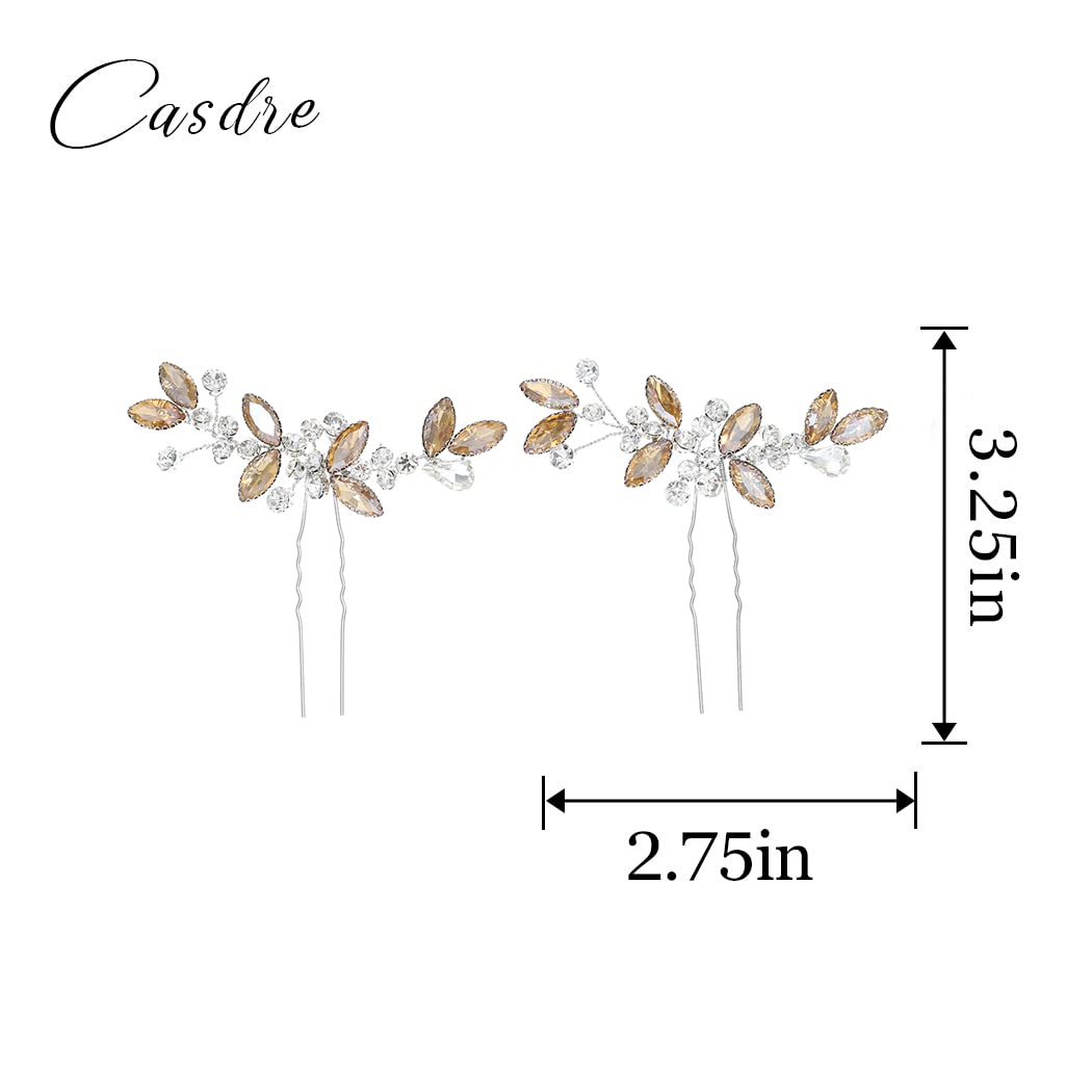 Casdre Crystal Bridal Hair Pins Rhinestone Bride Wedding Hair Piece Hair Accessories for Women and Girls (Pack of 2) (F Champagne)