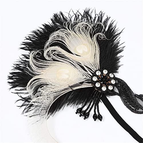 Roaring Art Deco 1920s Headpieces for Women Flapper Headband 20s Gatsby Costume Peacock Hair Accessories 07Multi Black