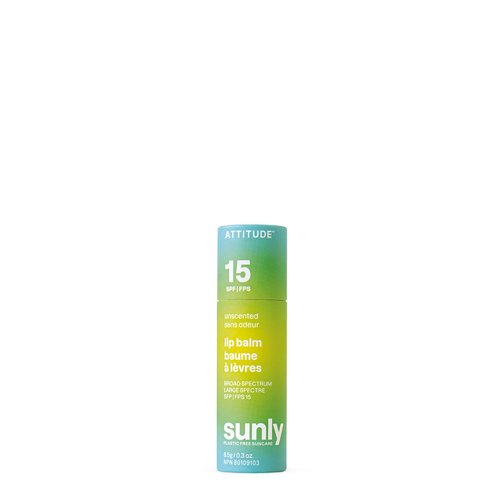 ATTITUDE Tinted Lip Balm - SPF 15, EWG Verified, Plastic-Free, Vegan, Unscented, 0.3 Ounce
