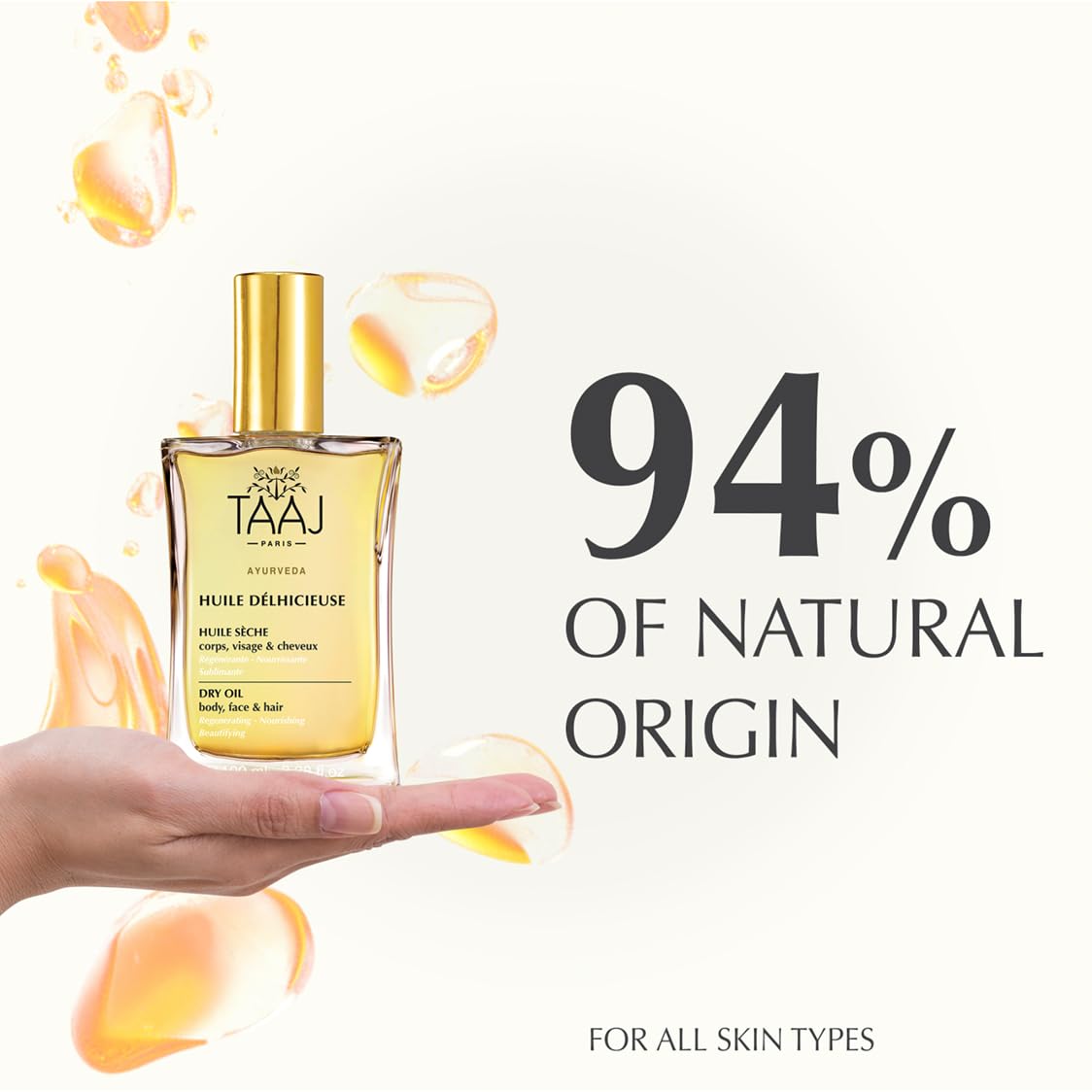 TAAJ Délhicieuse Dry Beauty Oil - Nourishing Face, Body & Hair Oil | Silky Skin & Revitalized Hair | 96% Natural | 1.7 fl oz