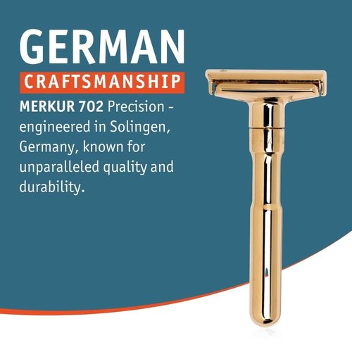 Merkur Futur 702 Adjustable Double Edge Safety Razor - Bright Gold, Eco-Friendly Design, Made in Germany