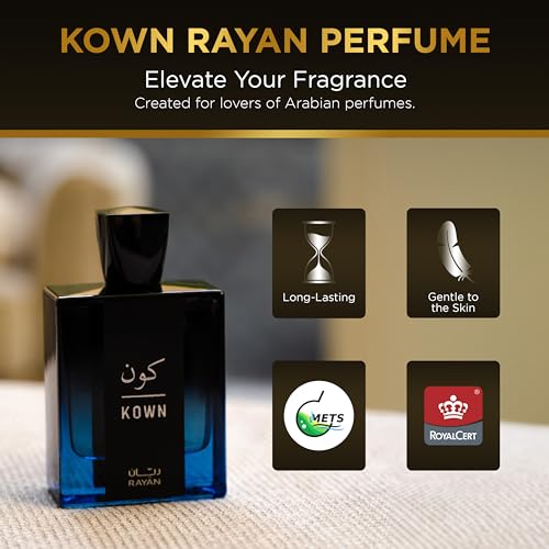 Kown - Modern Woody Oud Perfume for Men, Arabian Eau De Parfum, 100mL (3.34 Fl oz) Perfumes Arabes Para Hombres, Long Lasting Perfume with Bergamot, Lavender, Cardamom, Ideal Gift for Ramadan