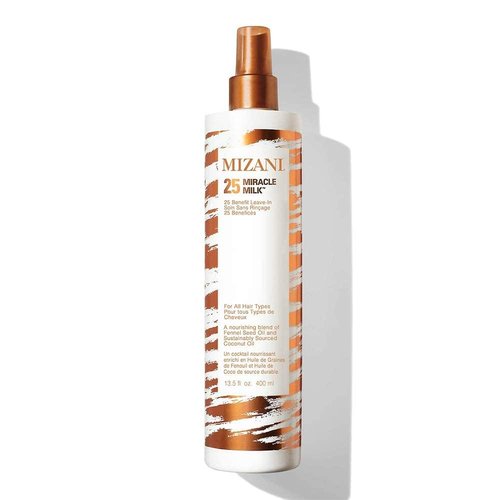 Mizani 25 Benefit Miracle Milk Leave-in Conditioner - Anti-Frizz Detangler Spray For Hair Shine, Heat Protectant, For Frizzy & Curly Hair, With Coconut Oil, 13.5 Fl Oz